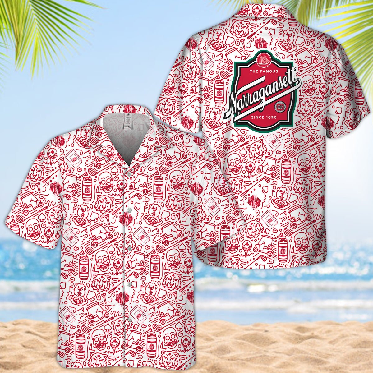 Narragansett Summer Doodle Art Hawaiian Shirt - VinoVogue.com