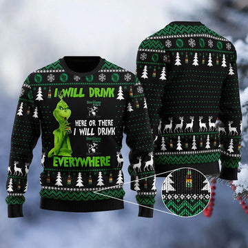 New Glarus Grinch Will Drink Everywhere Ugly Sweater - VinoVogue.com