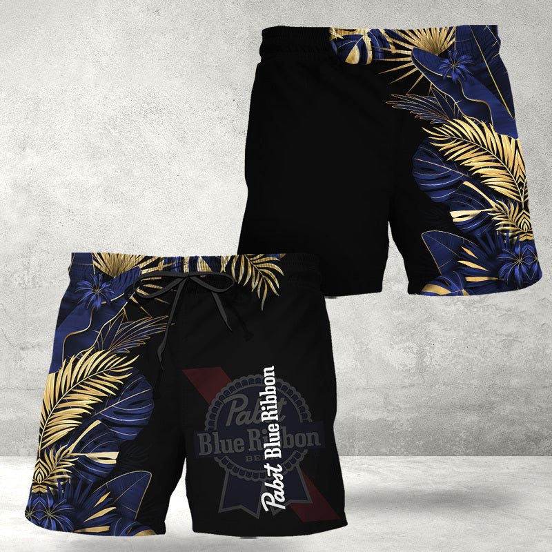 Pabst Blue Ribbon Tropical Kentia Palm Swim Trunks - VinoVogue.com