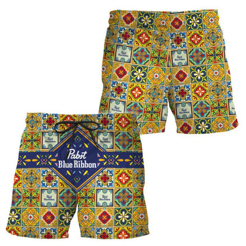 Pabst Blue Ribbon Azulejo Inspired Swim Trunks - VinoVogue.com