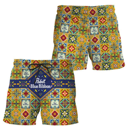 Pabst Blue Ribbon Azulejo Inspired Swim Trunks - VinoVogue.com