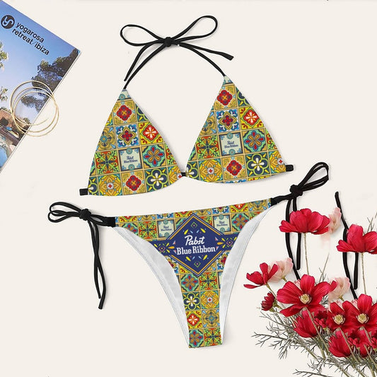 Pabst Blue Ribbon Azulejo Inspired Triangle Beach Bikini - VinoVogue.com