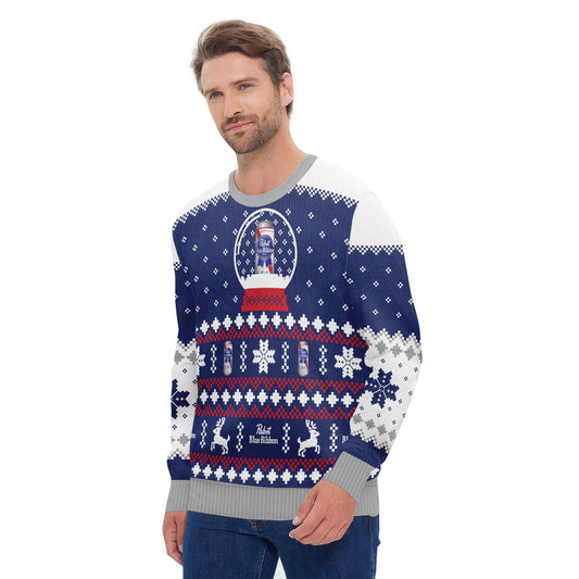 Pabst Blue Ribbon Christmas Crystal Ball Ugly Sweater
