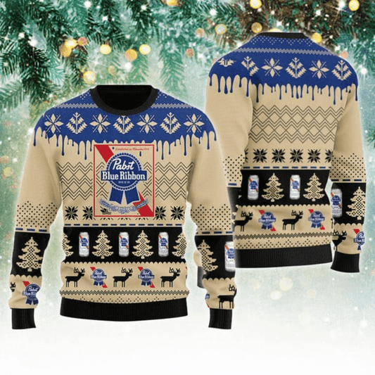 Pabst Blue Ribbon Christmas Festival Ugly Sweater - VinoVogue.com