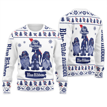 Pabst Blue Ribbon Christmas Gnomies Ugly Sweater