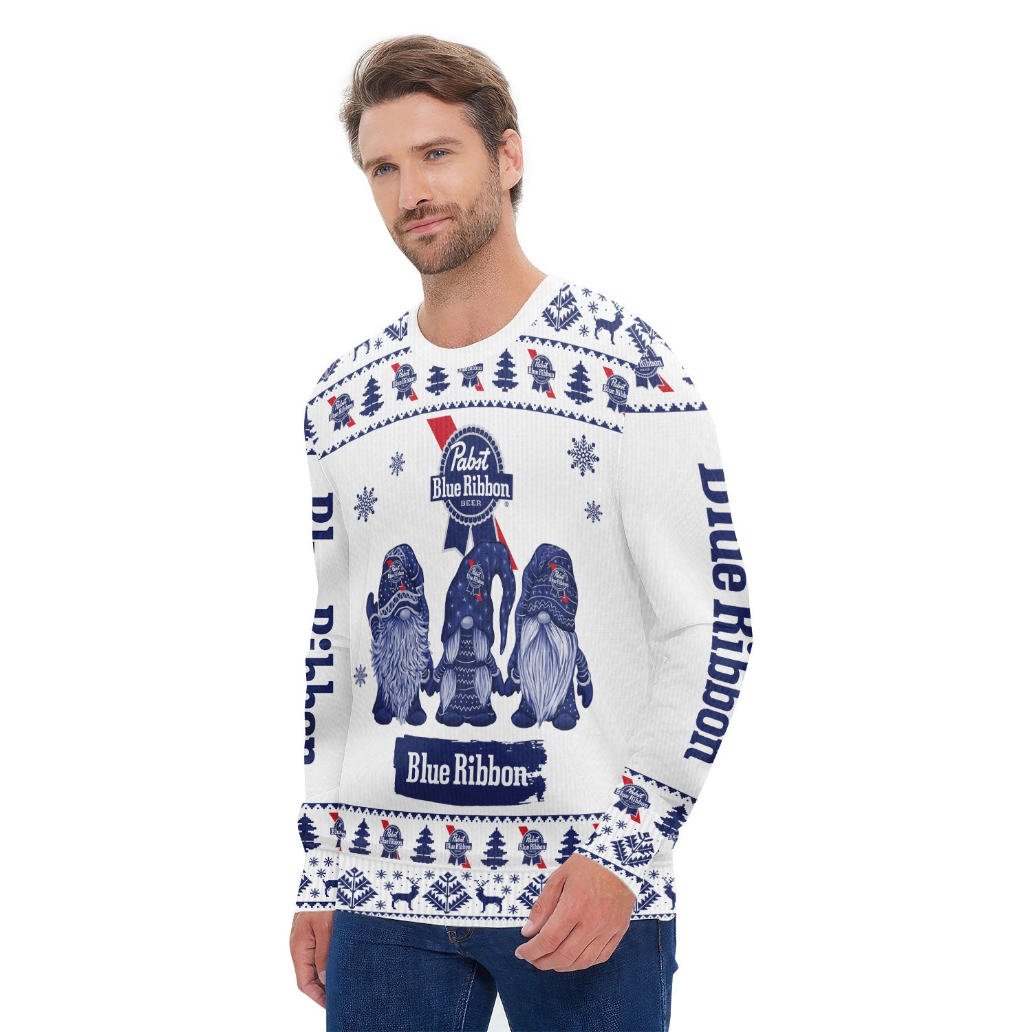 Pabst Blue Ribbon Christmas Gnomies Ugly Sweater