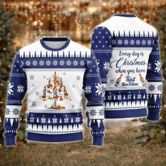 Pabst Blue Ribbon Christmas Tree Ugly Sweater - VinoVogue.com