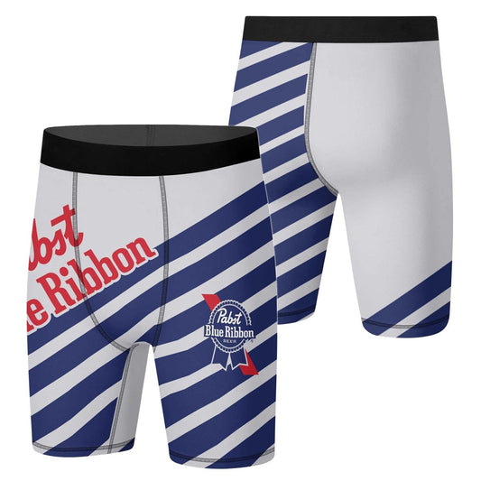 Pabst Blue Ribbon Diagonal Stripe Compression Shorts - VinoVogue.com