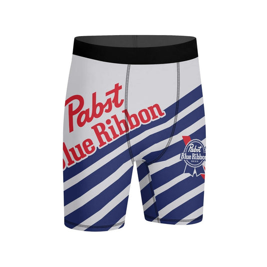 Pabst Blue Ribbon Diagonal Stripe Compression Shorts - VinoVogue.com