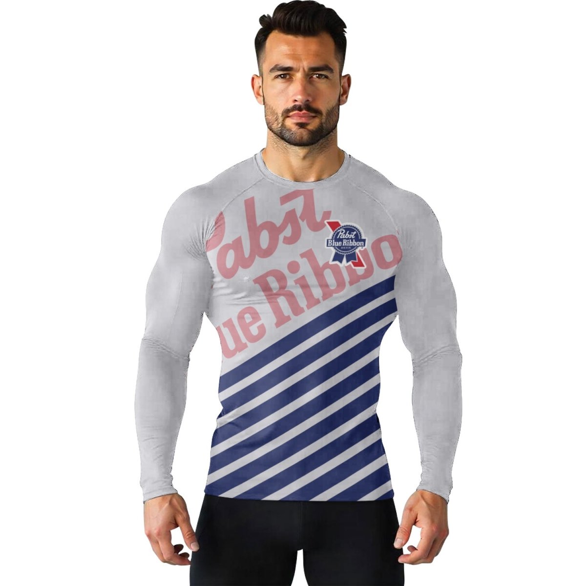 Pabst Blue Ribbon Diagonal Stripe Rash Guard - VinoVogue.com
