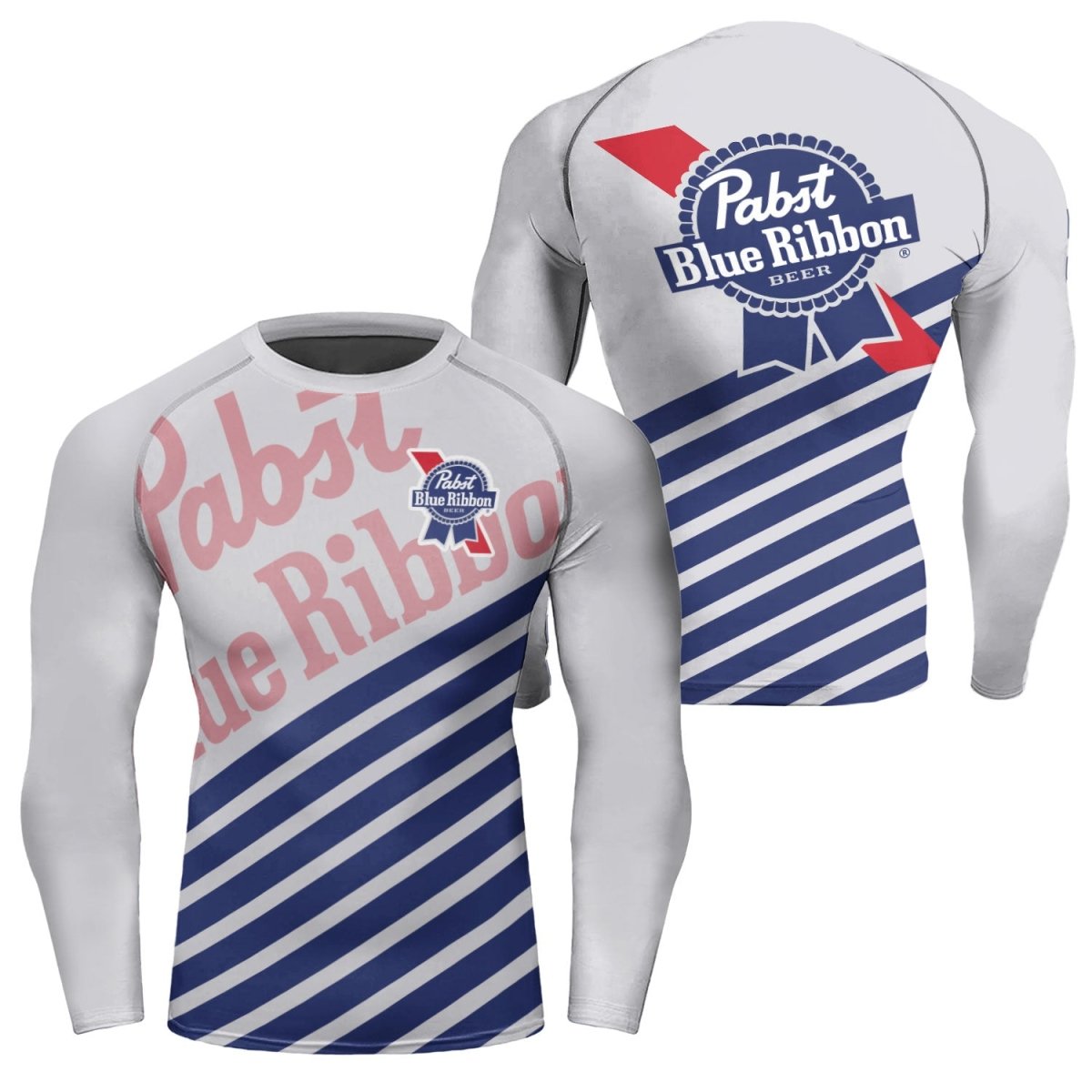 Pabst Blue Ribbon Diagonal Stripe Rash Guard - VinoVogue.com