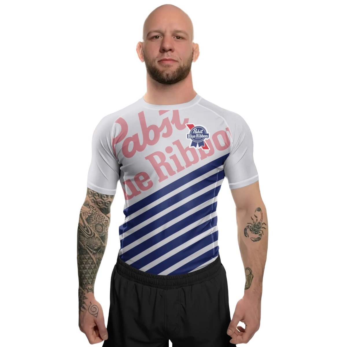 Pabst Blue Ribbon Diagonal Stripe Rash Guard - VinoVogue.com