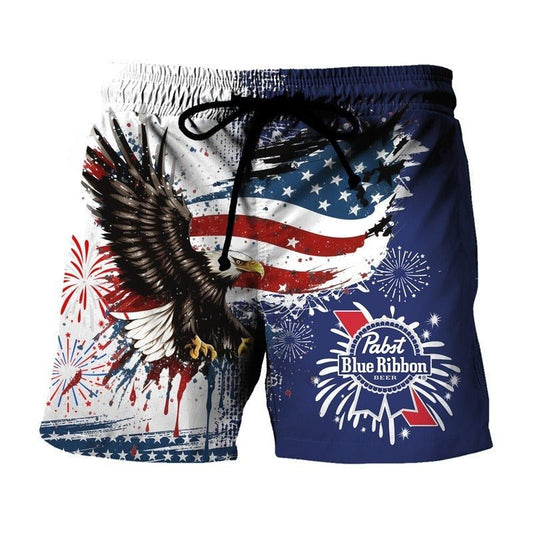 Pabst Blue Ribbon Eagle of Freedom Swim Trunks - VinoVogue.com