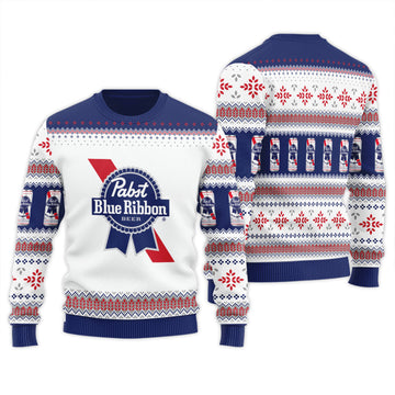 Pabst Blue Ribbon Festive Holiday Ugly Sweater