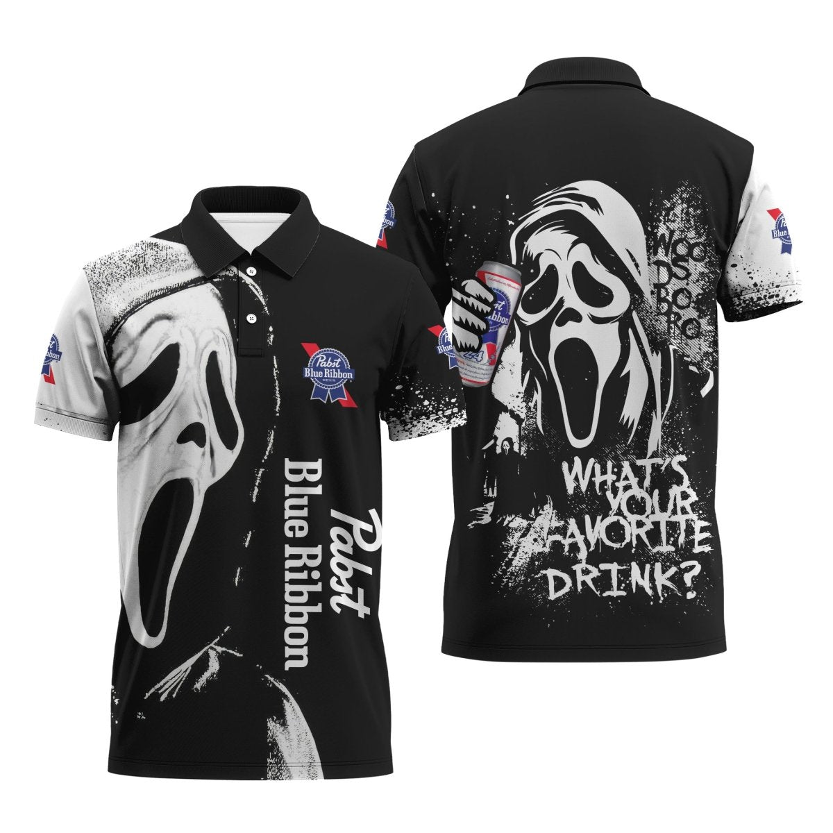 Pabst Blue Ribbon Ghostface Scream Polo Shirt - VinoVogue.com