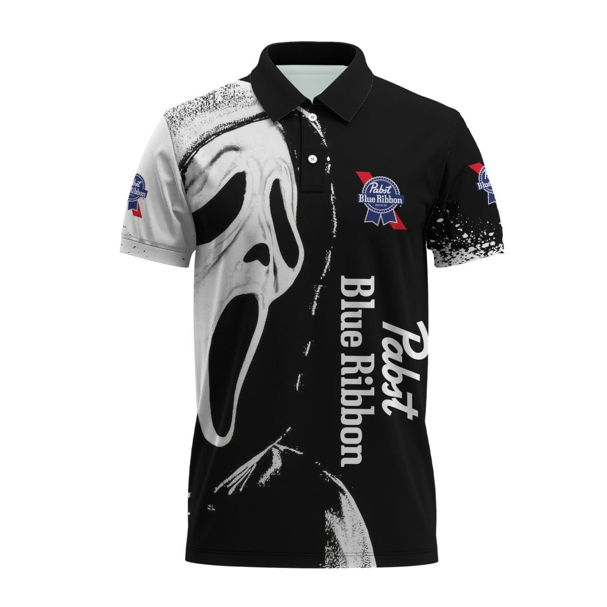 Pabst Blue Ribbon Ghostface Scream Polo Shirt - VinoVogue.com