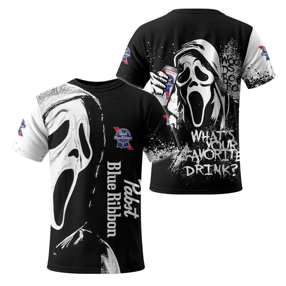 Pabst Blue Ribbon Ghostface Scream T-Shirt - VinoVogue.com