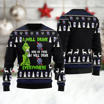 Pabst Blue Ribbon Grinch Will Drink Everywhere Ugly Sweater - VinoVogue.com