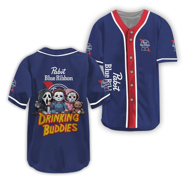 Pabst Blue Ribbon Halloween Drinking Buddies Baseball Jersey - VinoVogue.com