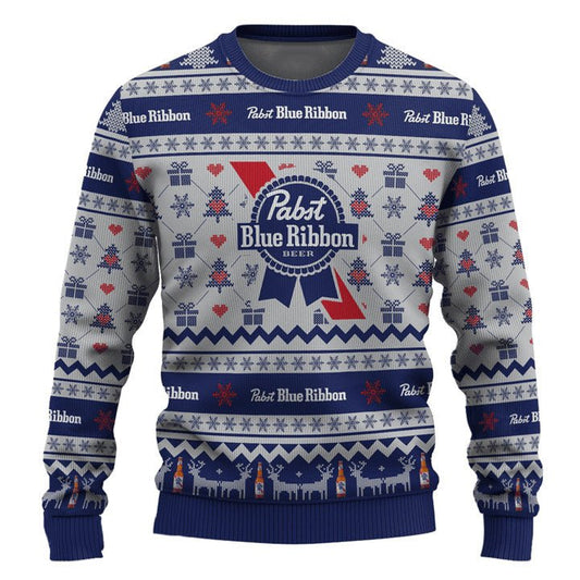 Pabst Blue Ribbon Snowing Christmas Ugly Sweater - VinoVogue.com