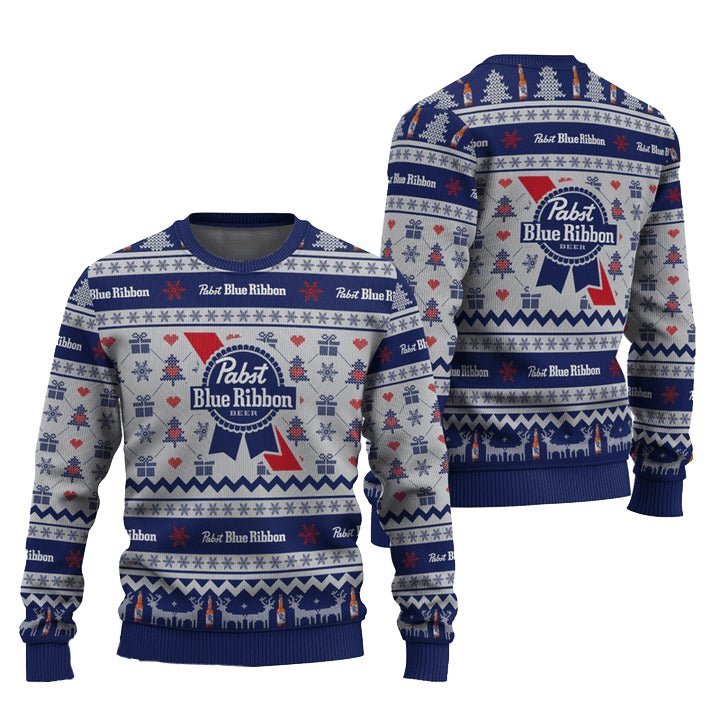 Pabst Blue Ribbon Snowing Christmas Ugly Sweater - VinoVogue.com