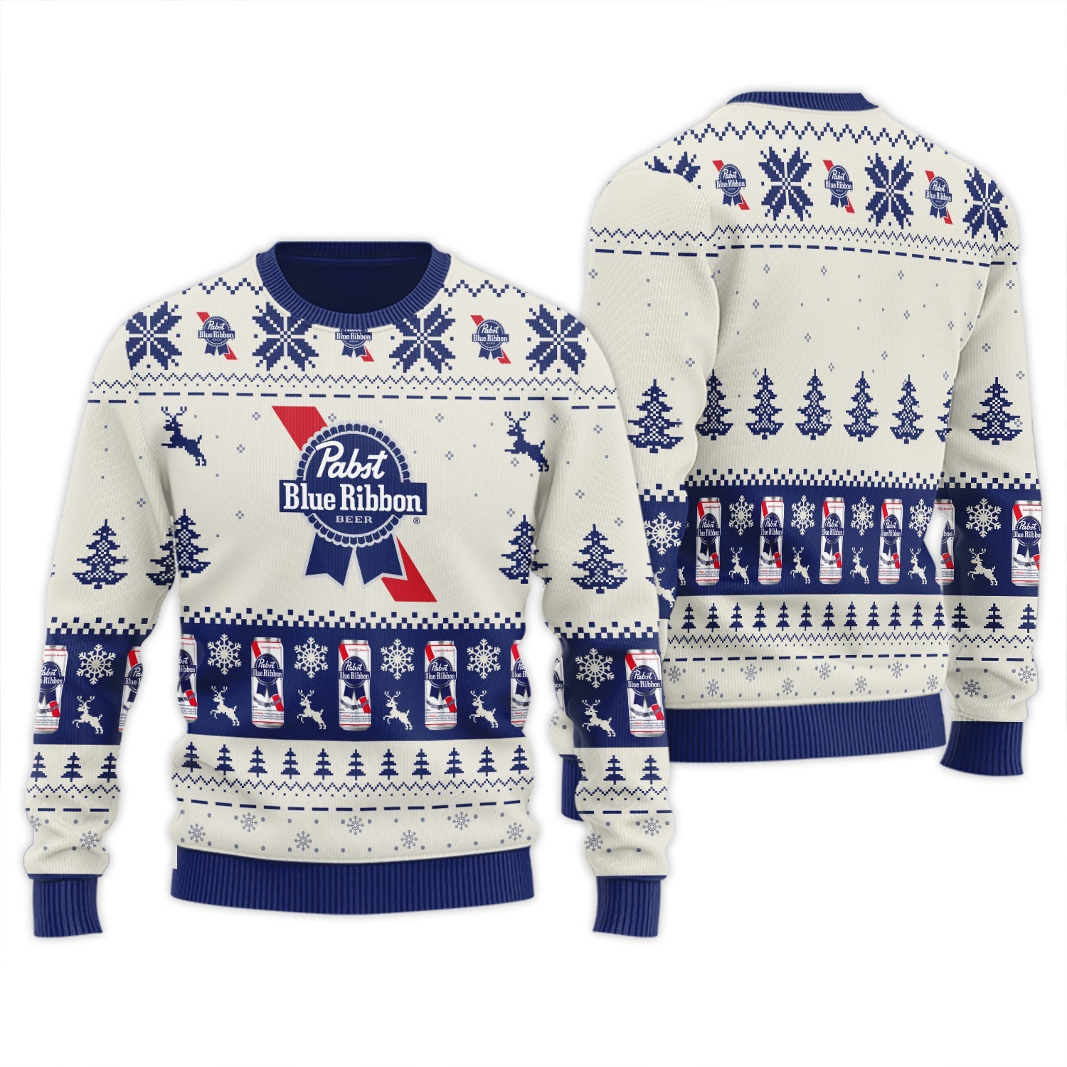Pabst Blue Ribbon Snowy Sips Ugly Sweater