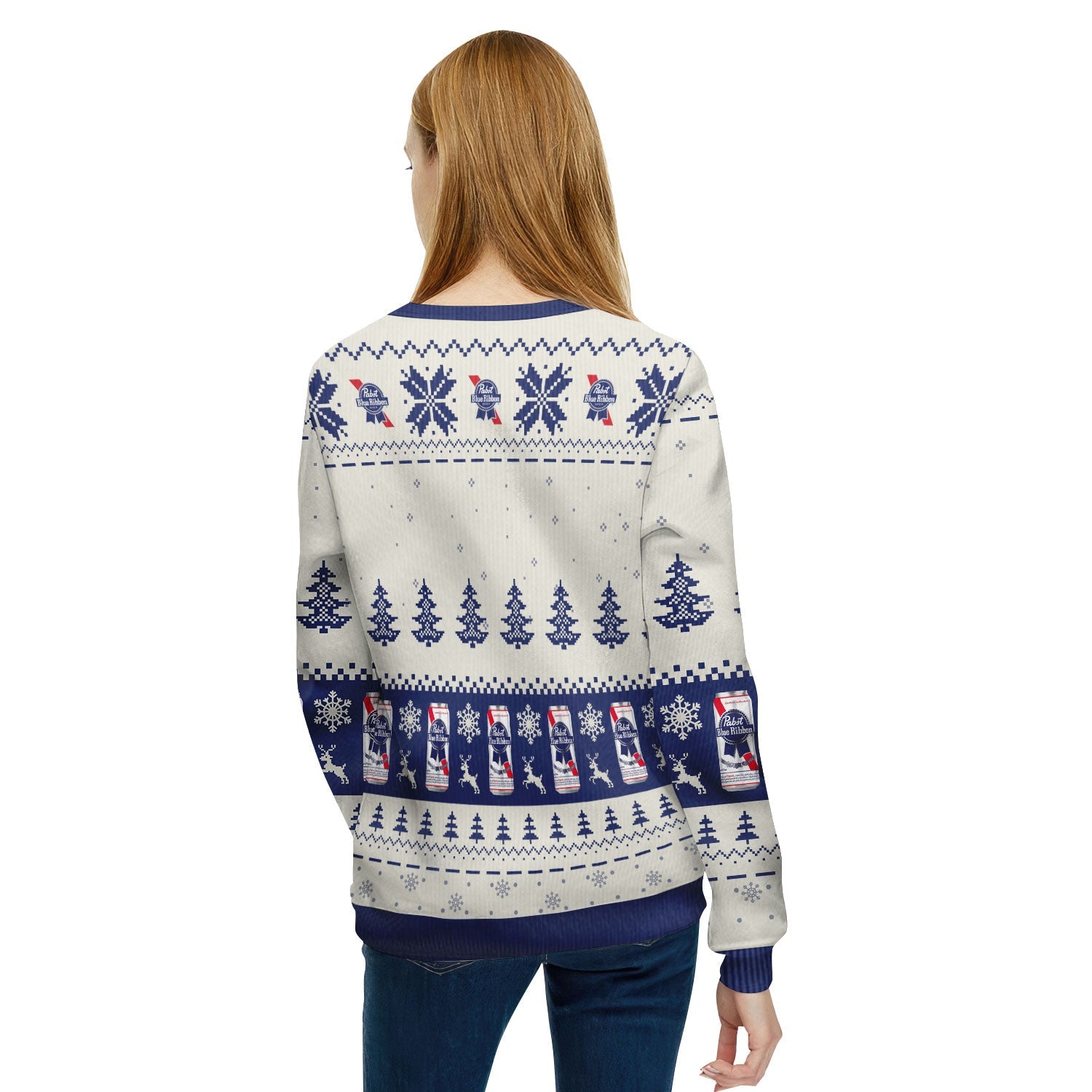 Pabst Blue Ribbon Snowy Sips Ugly Sweater