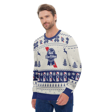 Pabst Blue Ribbon Snowy Sips Ugly Sweater