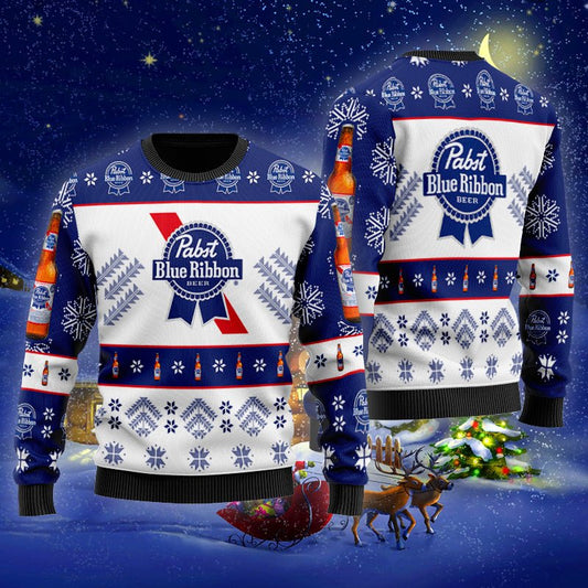 Pabst Blue Ribbon Xmas Ugly Sweater - VinoVogue.com