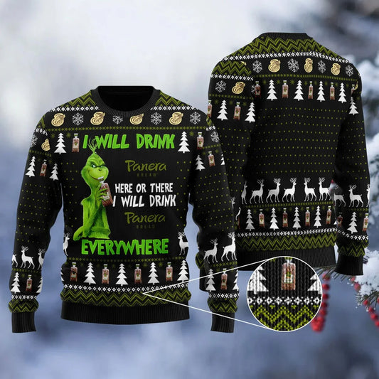 Panera Bread Grinch Will Drink Everywhere Ugly Sweater - VinoVogue.com