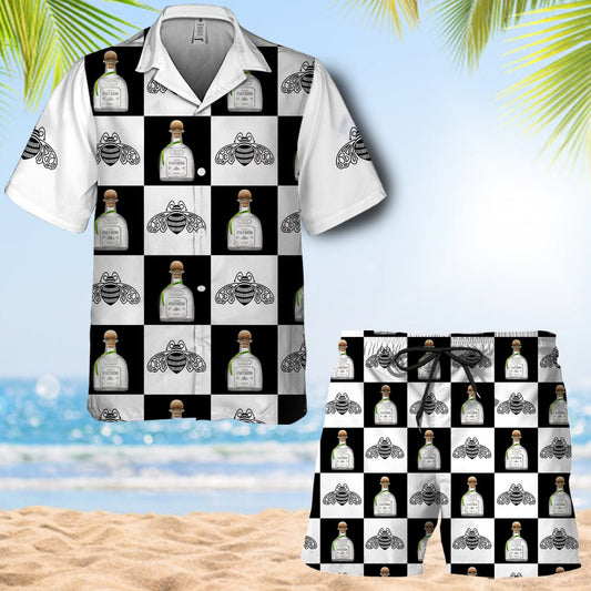 Patron Tequila Gingham Hawaiian Shirt And Shorts Set - VinoVogue.com