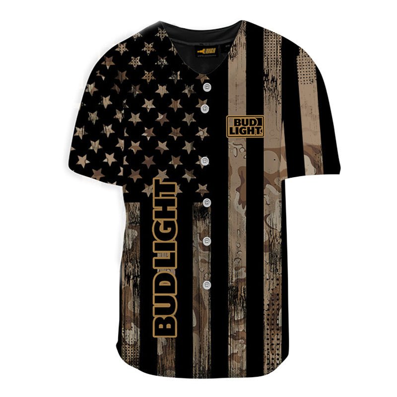 Personalized Bud Light Brown American Flag Jersey Shirt - VinoVogue.com