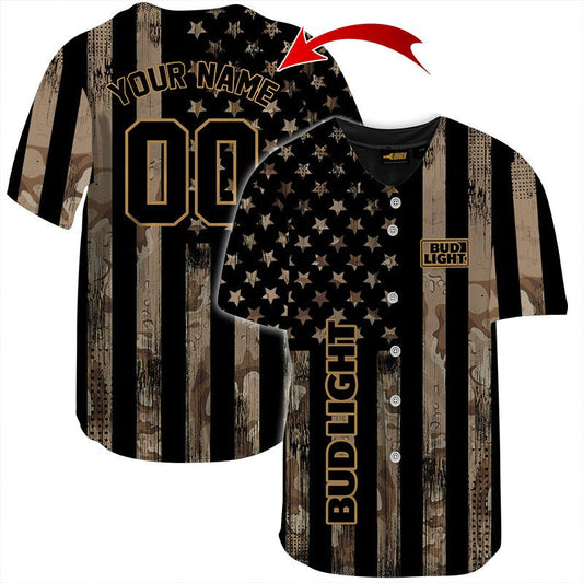 Personalized Bud Light Brown American Flag Jersey Shirt - VinoVogue.com