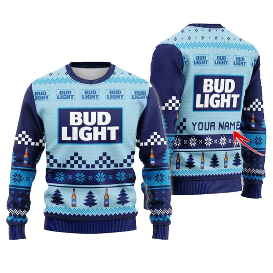 Personalized Bud Light Christmas Star Ugly Sweater - VinoVogue.com