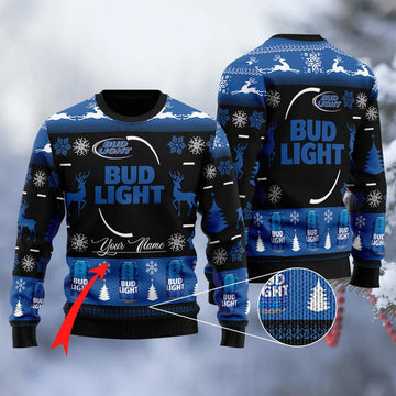 Personalized Bud Light Christmas Ugly Sweater - VinoVogue.com