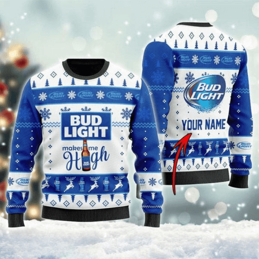 Personalized Bud Light Make Me High Ugly Sweater - VinoVogue.com