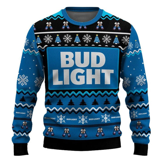 Personalized Bud Light Pine Tree Snowing Christmas Ugly Sweater - VinoVogue.com