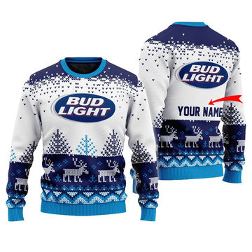 Personalized Bud Light Reindeer Christmas Ugly Sweater - VinoVogue.com