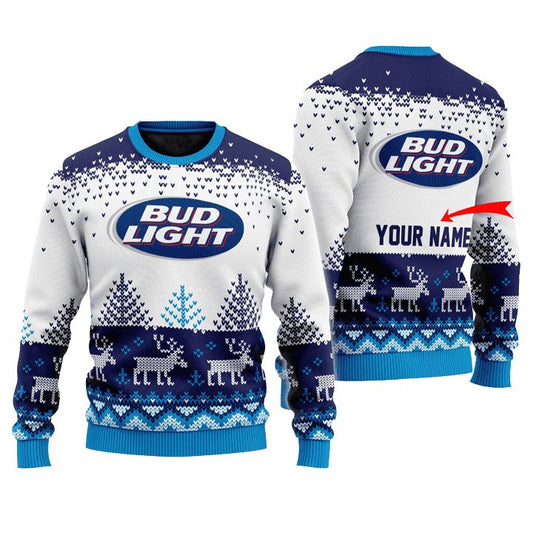 Personalized Bud Light Reindeer Christmas Ugly Sweater - VinoVogue.com