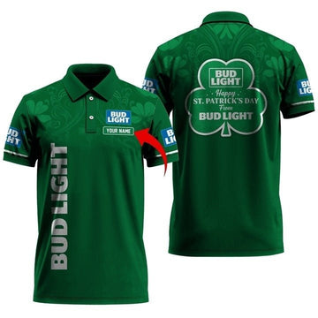 Personalized Bud Light St Patrick's Shamrock Polo Shirt - VinoVogue.com