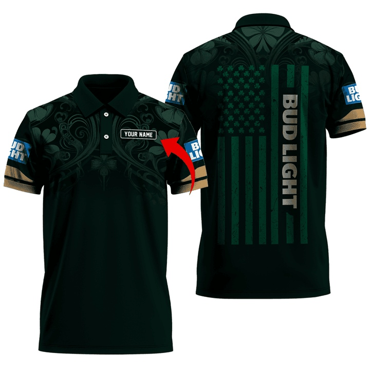 Personalized Bud Light St Patrick's USA Flag Polo Shirt - VinoVogue.com