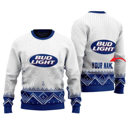 Personalized Bud Light Winter Reindeer Ugly Sweater - VinoVogue.com