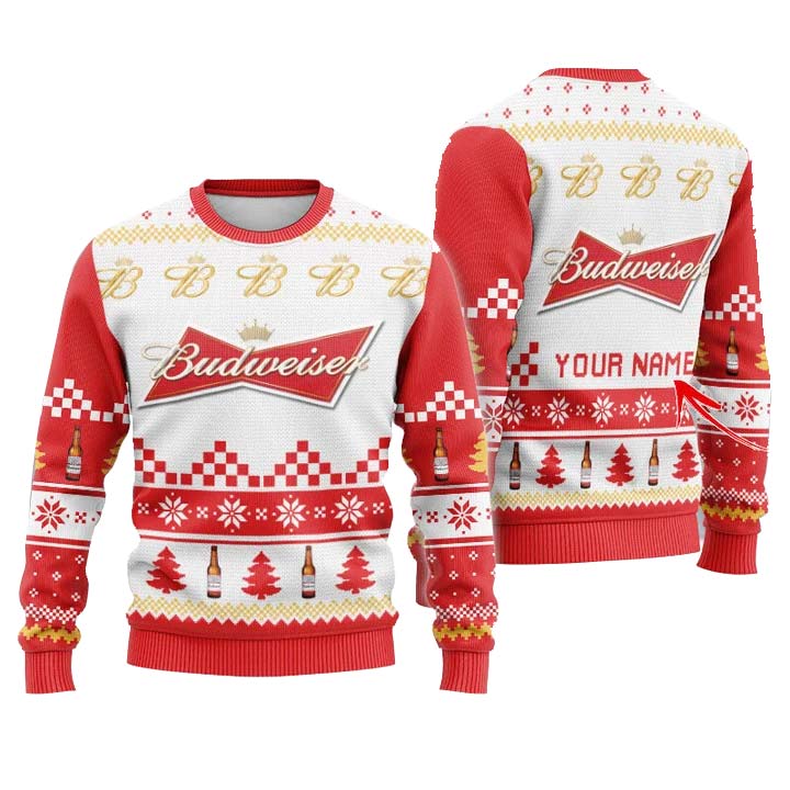 Personalized Budweiser Christmas Star Ugly Sweater - VinoVogue.com