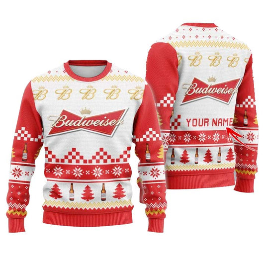 Personalized Budweiser Christmas Star Ugly Sweater - VinoVogue.com