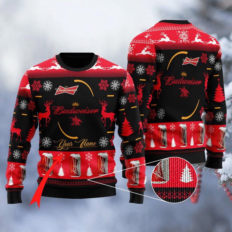 Personalized Budweiser Christmas Ugly Sweater - VinoVogue.com