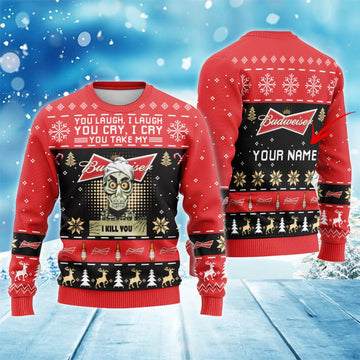 Personalized Budweiser Funny Skeleton Ugly Sweater - VinoVogue.com