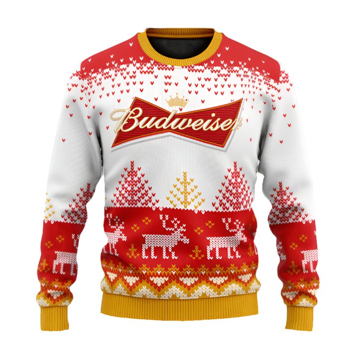 Personalized Budweiser Reindeer Christmas Ugly Sweater - VinoVogue.com