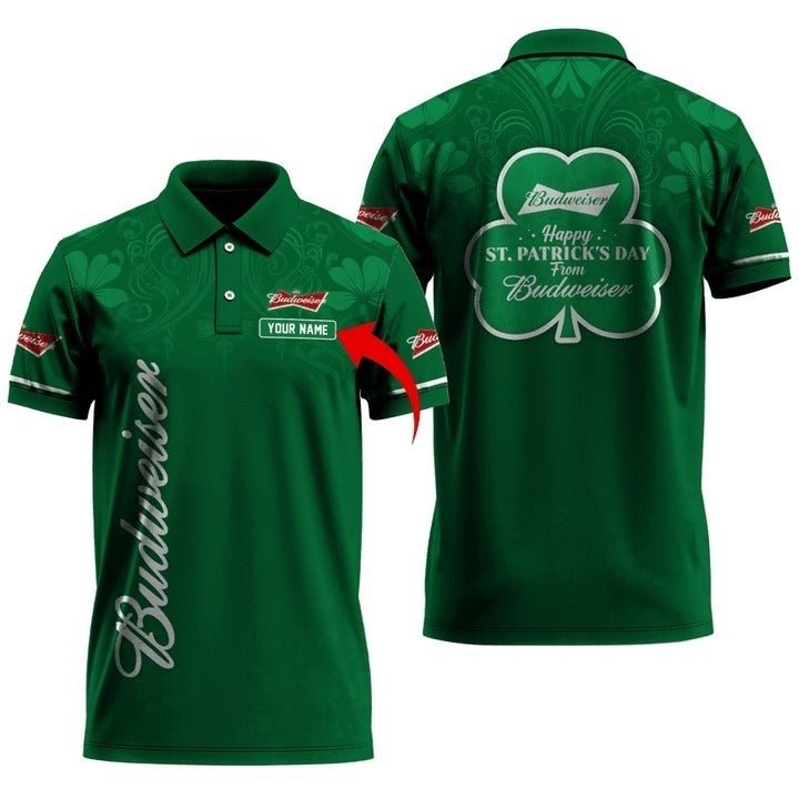 Personalized Budweiser St Patrick's Shamrock Polo Shirt - VinoVogue.com