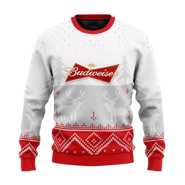 Personalized Budweiser Winter Reindeer Ugly Sweater - VinoVogue.com