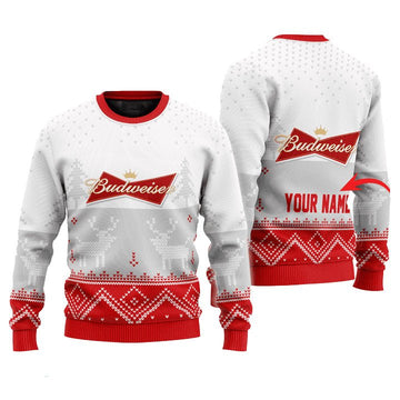 Personalized Budweiser Winter Reindeer Ugly Sweater - VinoVogue.com